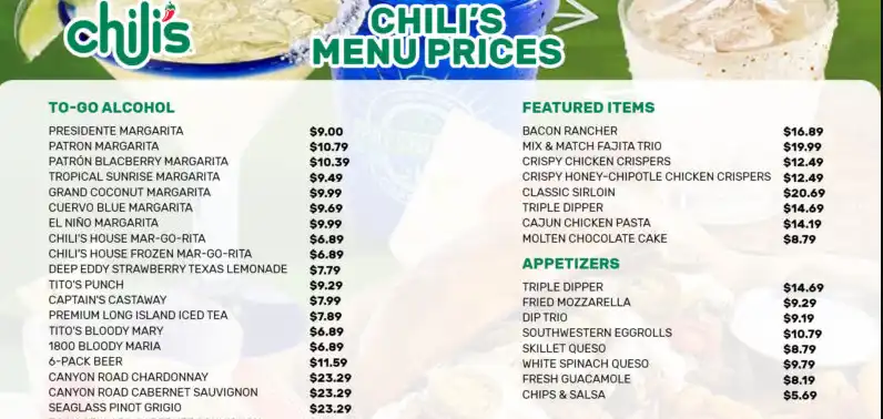 CHILI’s MENU PRICES USA UPDATED FEBRUARY 2024