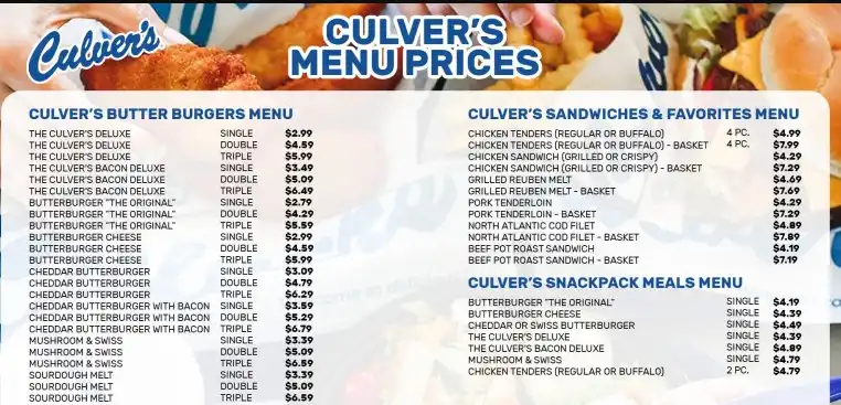 CULVER’S MENU PRICES USA UPDATED FEBRUARY 2024