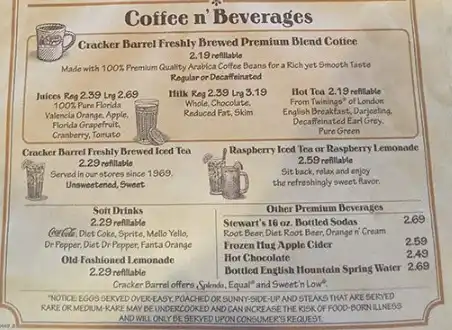 Cracker Barrel Beverages Price Updated