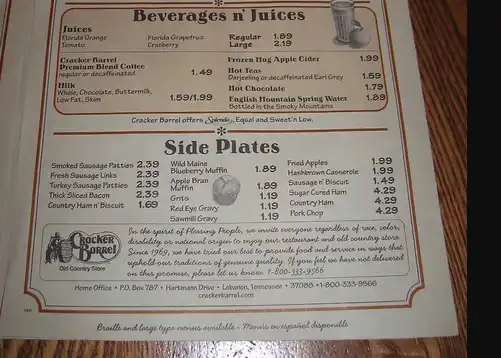 Cracker Barrel Crafted Coffee Price Lists