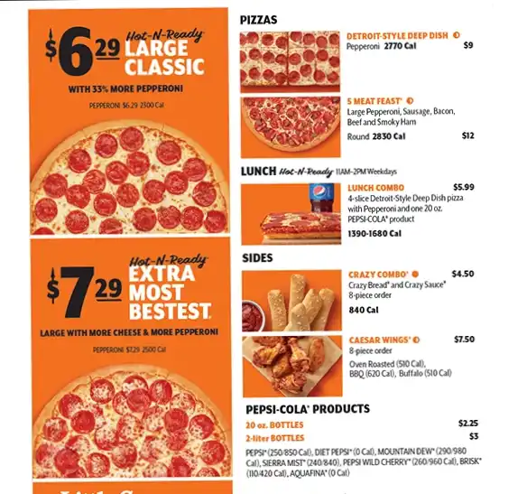 ExtraMostBestest Pizzas Little Caesars Price Lists