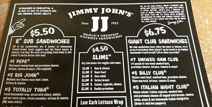 Jimmy John’s Giant FAVORITES Updated Price Lists