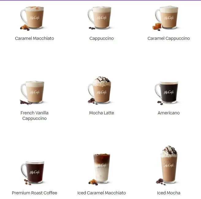 McDonald’s Menu And Price McCafé® Coffees 