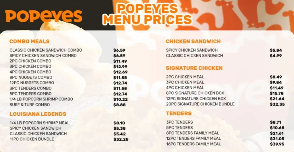 POPEYES MENU PRICES USA UPDATED FEBRUARY 2024