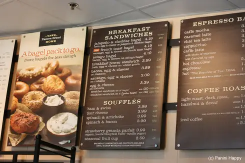 Panera Bread Bakery Menu with Price