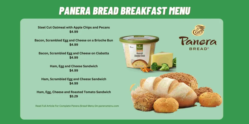 Panera Bread Breakfast Menu Updated Price