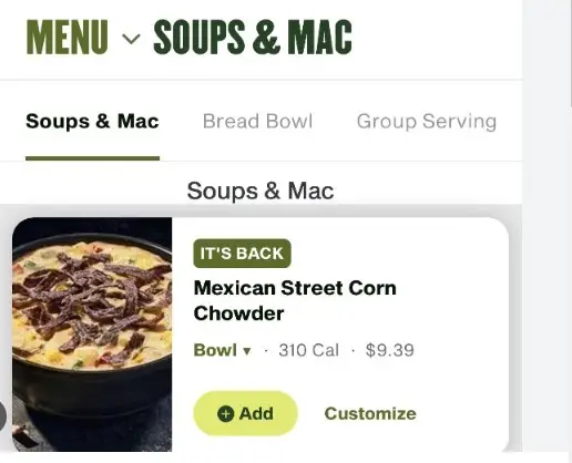 Panera Bread Soups & Mac Prices