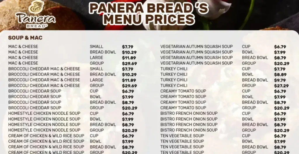 Panera Bread USA MENU 2024