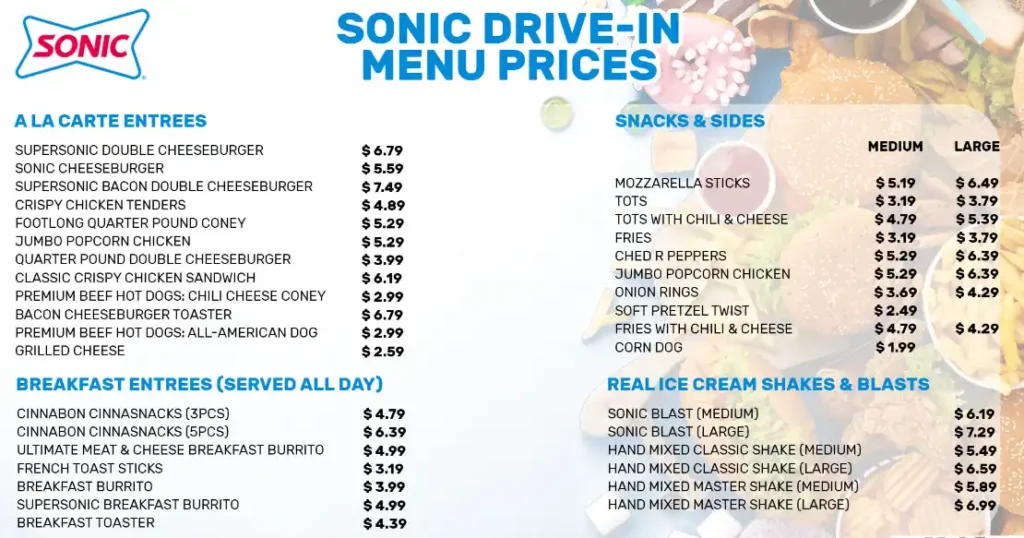 Sonic USA MENU PRICES UPDATED FEBRUARY 2024