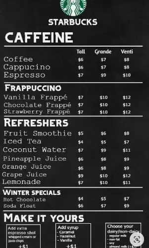 Starbucks Cold Coffees Menu With Prices