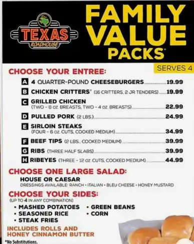 Texas Roadhouse Burgers & Sandwiches Updated Menu