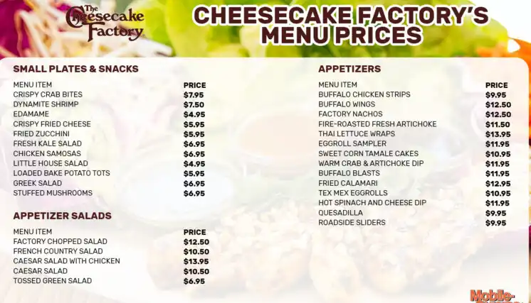 The CHEESECAKE FACTORY MENU PRICES USA UPDATED 2024