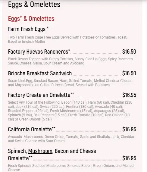 The Cheesecake Factory Specialties Menu and Prices