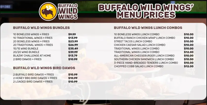 Buffalo Wild Wings MENU PRICES USA UPDATED FEBRUARY 2024