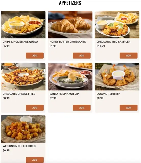 Cheddar’s Appetizers MENU PRICES