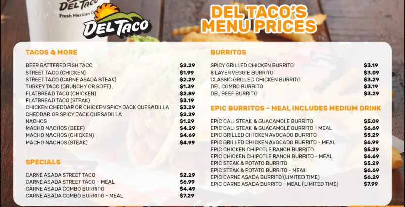 Del Taco MENU PRICES USA 