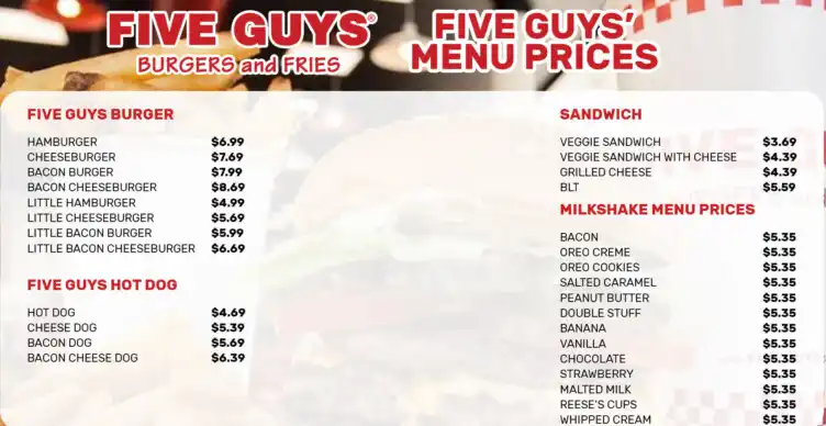 Five Guys Menu Prices USA 2024