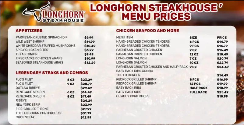 LongHorn Steakhouse MENU PRICES USA 