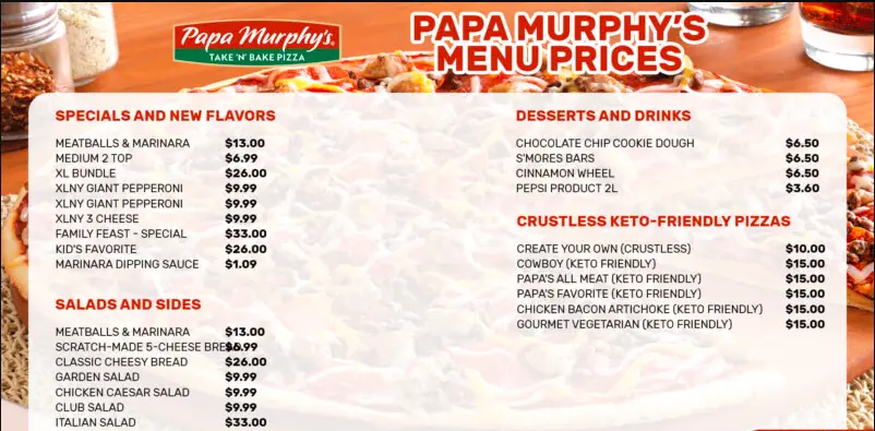 Papa Murphy’s MENU PRICES USA 