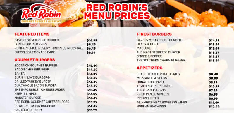 Red Robin MENU PRICES