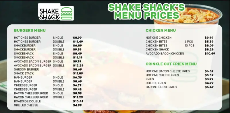 Shake Shack MENU PRICES USA 