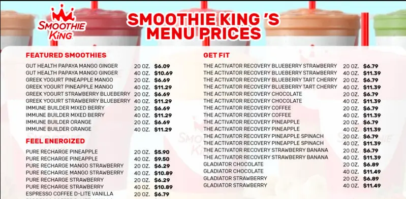 Smoothie King MENU PRICES USA 