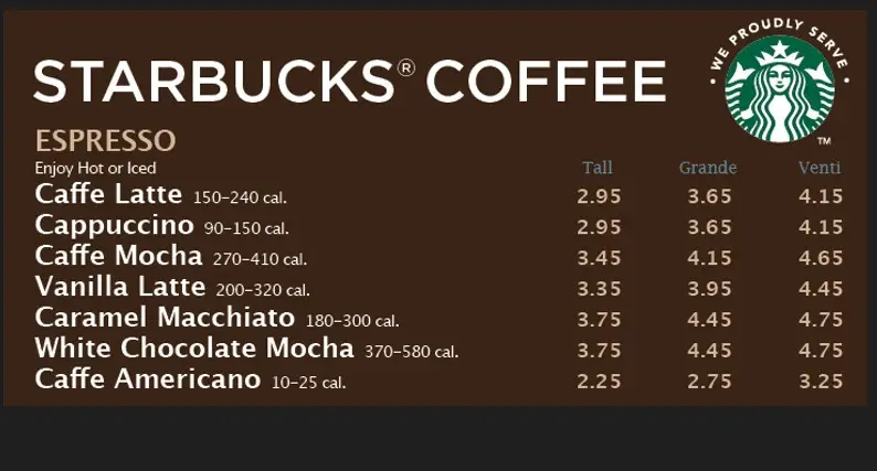 Starbucks Hot Coffees Price Updated