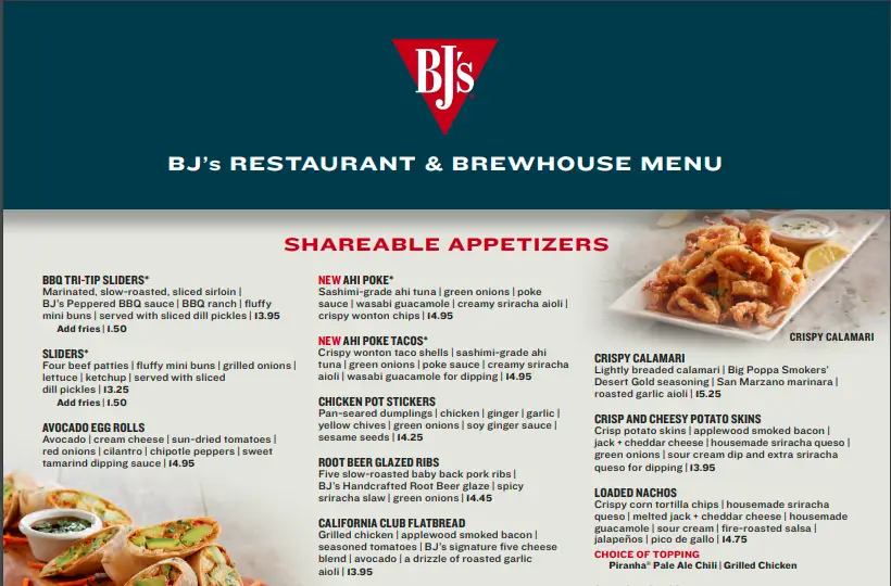 BJ’s Restaurant MENU PRICES USA 