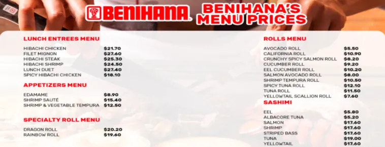 Benihana MENU PRICES USA