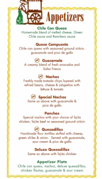 Chuy’s Appetizers usa menu