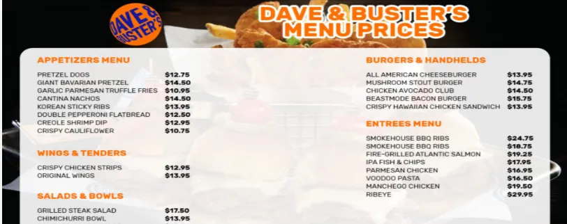 Dave & Buster’s MENU PRICES USA