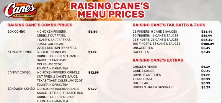 Raising Cane’s MENU PRICES USA UPDATED