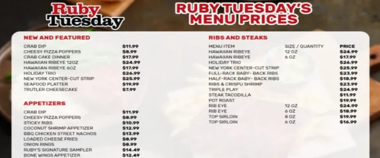 Ruby Tuesday MENU PRICES USA UPDATED 2024