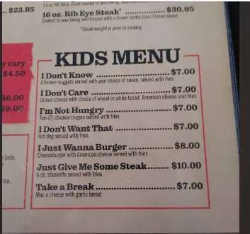 Ruth’s Chris Steak House Kids Menu