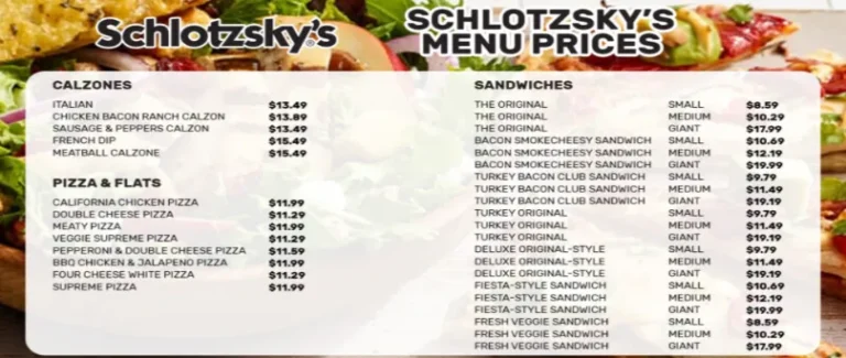 Schlotzsky’s MENU PRICES USA UPDATED 2024