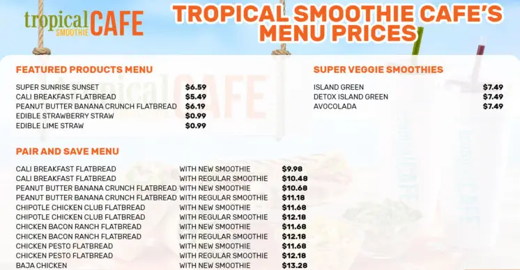 Tropical Smoothie Cafe MENU PRICES USA UPDATED