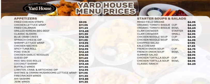 Yard House MENU PRICES USA